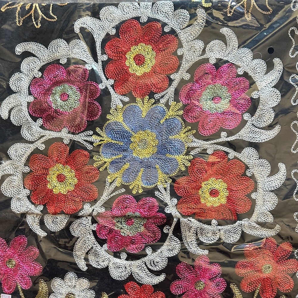 Uzbekistan Turkish Floral Embroidered Fabric pillowcase with Multicolor Design